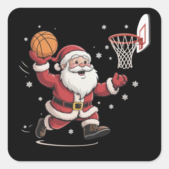Adesivo Quadrado Funny Santa Playing Basketball Christmas Gift Xmas (Frente)