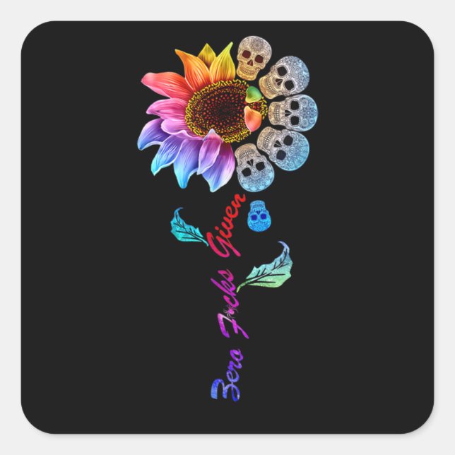 Adesivo Quadrado Funny Skull Rainbow Sunflower (Frente)