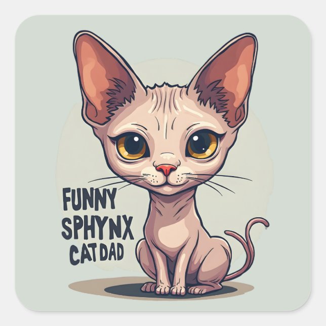 Adesivo Quadrado Funny Sphynx Cat Dad Cartoon Art (Frente)