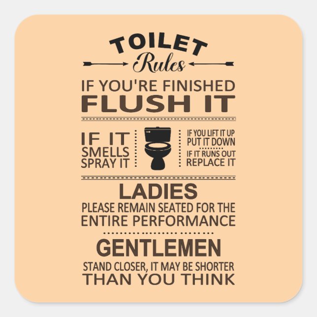 Adesivo Quadrado Funny Toilet Rules Bathroom Restroom Humor (Frente)