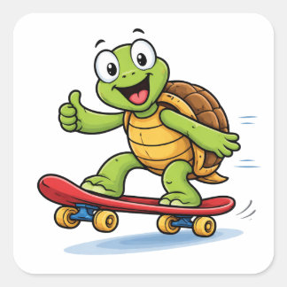 Adesivo Quadrado Funny Turtle Skateboard Cartoon Art Sticker
