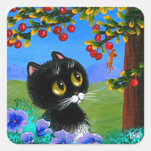 Adesivo Quadrado Funny Tuxedo Cat Mouse Creationarts (Frente)