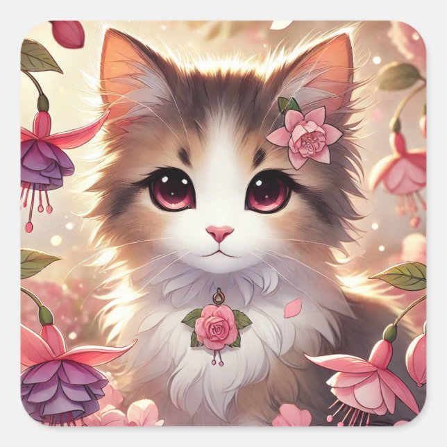 Adesivo Quadrado Fuschia Cat (Frente)
