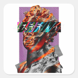 Adesivo Quadrado Futurismo Japonês Vaporwave Estético