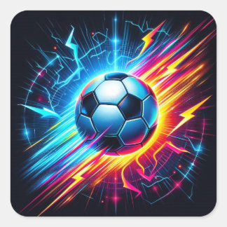 Adesivo Quadrado Futurista Bola de Futebol Elétrico Relâmpago