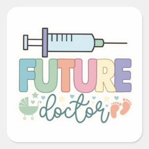 Adesivo Quadrado Futuro Médico Fofo Médico para o Dia do Médico