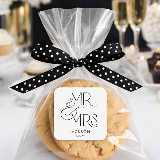 Adesivo Quadrado Futuro Noivo e Noiva Compromisso (Future Mr and Mrs Engagement Favor stickers)