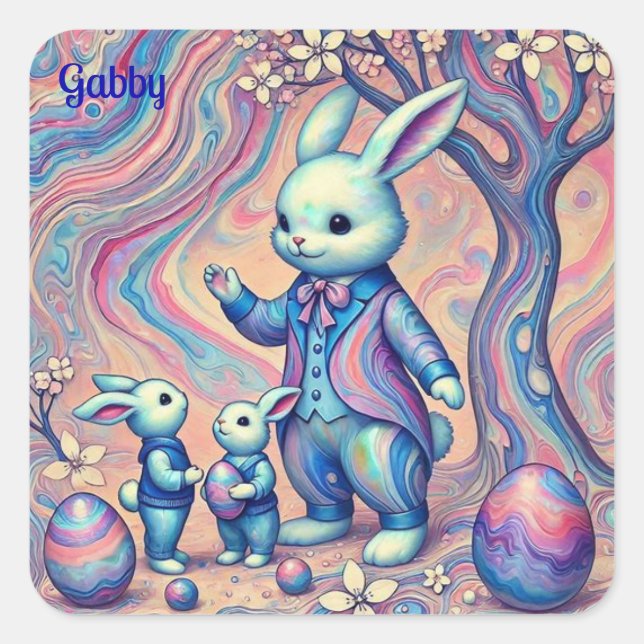 Adesivo Quadrado GABBY ~ EASTER BUNNY e seus filhos ~ (Frente)