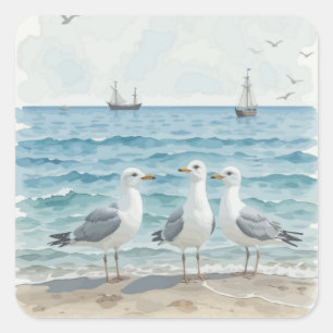 Adesivo Quadrado Gaivotas Praia Oceano Praia Ave Animal Arte