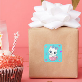 Adesivo Quadrado Gala De Gato Encantador: Perfeito Para Gatos-Amant