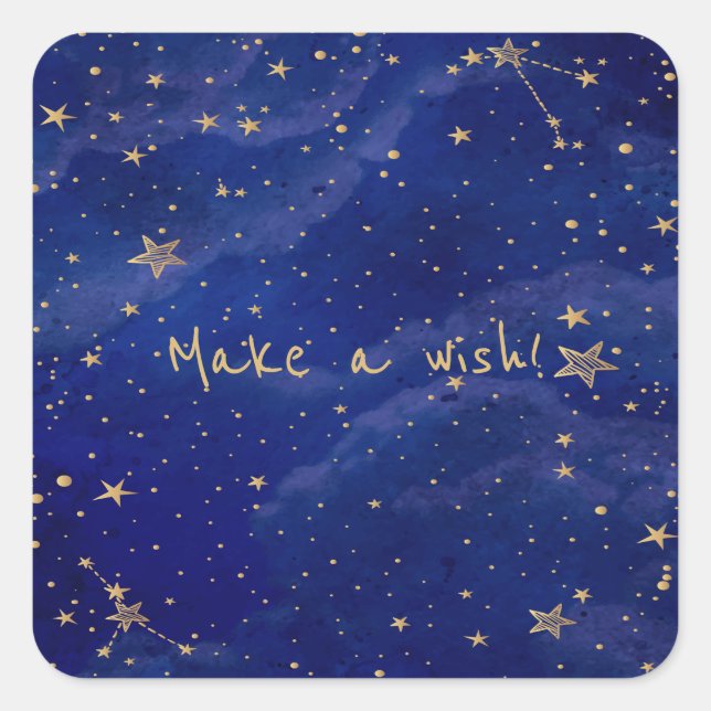 Adesivo Quadrado Galáxia Azul com Estrelas Ouros (Frente)