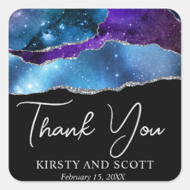 Adesivo Quadrado Galáxia de Aquarela Glitter Ágata Casamento