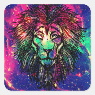 Adesivo Quadrado Galáxia do Hipster Rainbow Lion