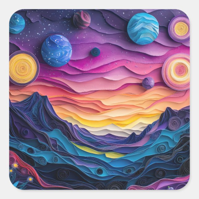 Adesivo Quadrado Galáxia Estrelas Espaciais Exteriores Planetas Div (Frente)