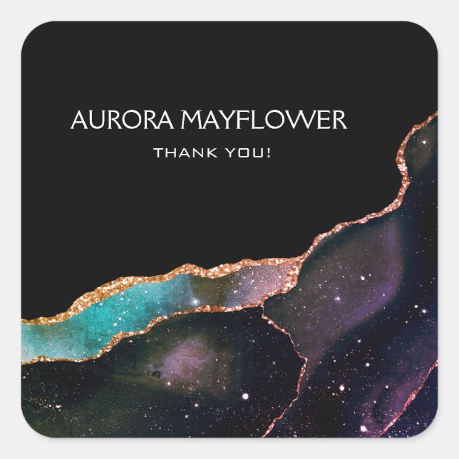 Adesivo Quadrado Galaxy Agate Obrigado Elegante Moderna Ruby Teal (Frente)