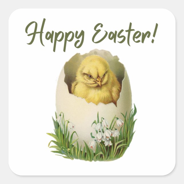 Adesivo Quadrado Galinha de Páscoa Vintage (Frente)