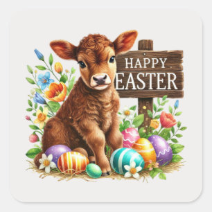 Adesivo Quadrado Galinha Felz pascoa