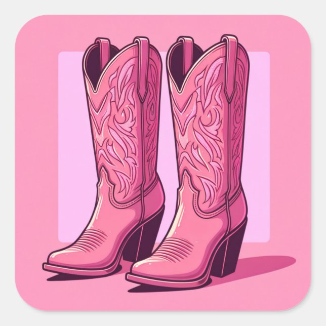 Adesivo Quadrado Galinha Rosa Boots Western Trendkers (Frente)