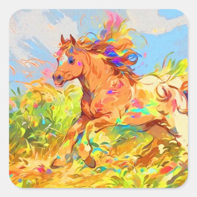 Adesivo Quadrado Galloping Pony - Arte do Livro Infantil (Frente)