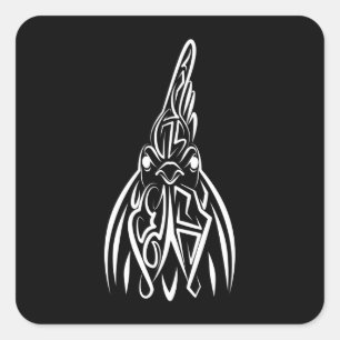 Adesivo Quadrado Galo Tribal Negro e Branco