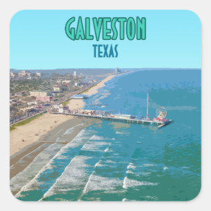 Adesivo Quadrado Galveston Texas Pier Shore Vintage
