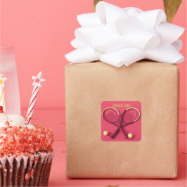 Adesivo Quadrado "Game On" - Rackers e bolas cor-de-rosa Tênis