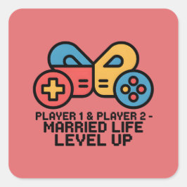Adesivo Quadrado Gamer Casado Jogador 1 & 2