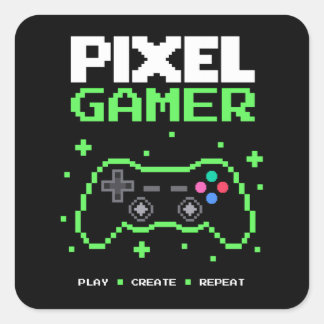 Adesivo Quadrado Gamer de Pixel Art – Jogar Criar Repetir