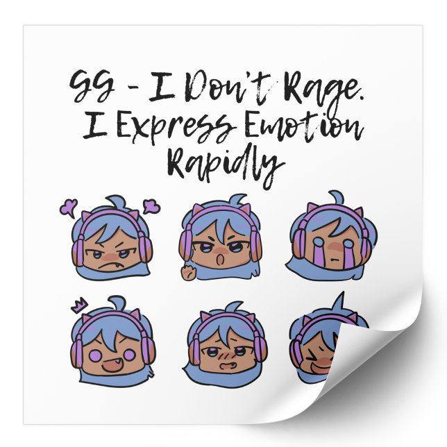 Adesivo Quadrado Gamer Girl I Don’t Rage Kawaii Gaming Humor (Criador carregado)