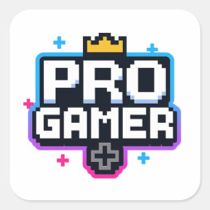 Adesivo Quadrado GAMER PRO — Crachá Pixel Art 8-Bit