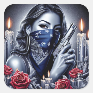 Adesivo Quadrado Gangster Girl Hip Hop chicano art Design