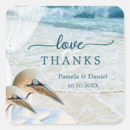 Adesivo Quadrado Gannets Elegant Beach Weding Obrigado Sticker
