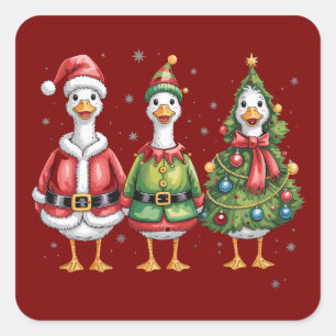 Adesivo Quadrado Ganso de Natal Vintage Pato Papai Noel Ganso Bobo