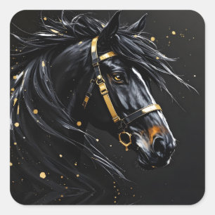 Adesivo Quadrado Garanhão preto em preto com dicas de ouro e branco