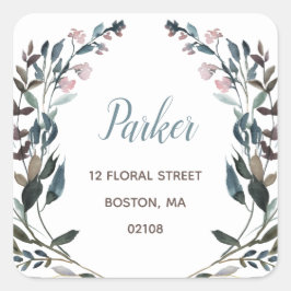 Adesivo Quadrado Garden Crest | White Blue Floral Return Address