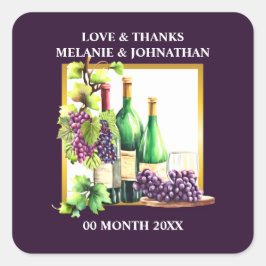 Adesivo Quadrado Gargalos de vinho aquarela uvas lápis winery chiqu