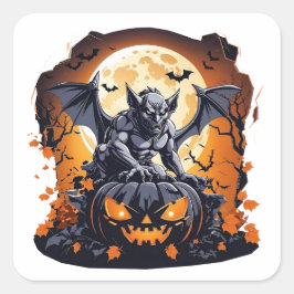 Adesivo Quadrado Gargoyle em uma abóbora de Halloween