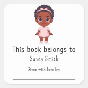 Adesivo Quadrado Garota afro - Este livro pertence à mensagem