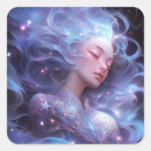 Adesivo Quadrado Garota Animada De Estrelas