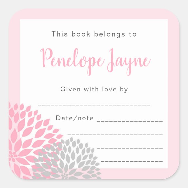 Adesivo Quadrado Garota Chá de fraldas Bookplate, traga um livro (Frente)