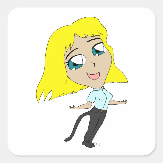 Adesivo Quadrado garota chibi com cauda (Frente)