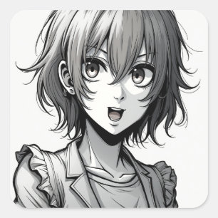 Adesivo Quadrado Garota de Anime   Desenho de Personagem Dinâmico e