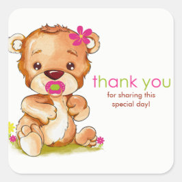 Adesivo Quadrado Garota De Bebê De Cana-De-Água Bonita Obrigado