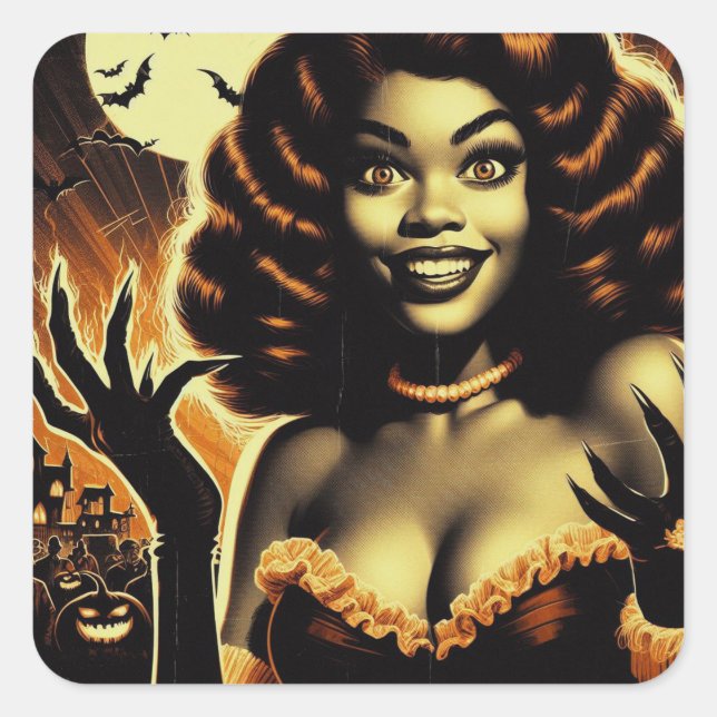 Adesivo Quadrado Garota de Halloween (Frente)