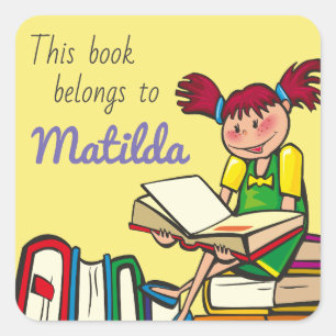 Adesivo Quadrado Garota do Cartoon Lendo Livro Belong para Personal