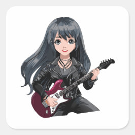 Adesivo Quadrado Garota emo com cabelo preto comprido