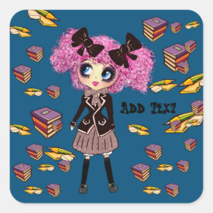 Adesivo Quadrado Garota Kawaii Dons de Estudante com PinkyP