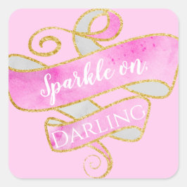 Adesivo Quadrado Garota Leve Rosa Dourada Glitter Sparkle Ligada, Q