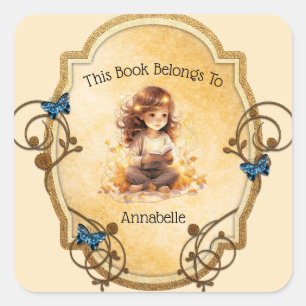 Adesivo Quadrado Garota Mágica Lendo um Livro