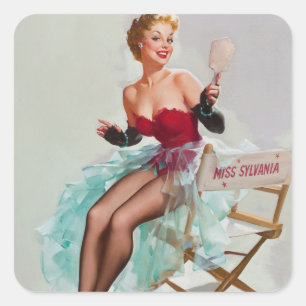 Adesivo Quadrado Garota Pin-Up da Senhorita Silvânia